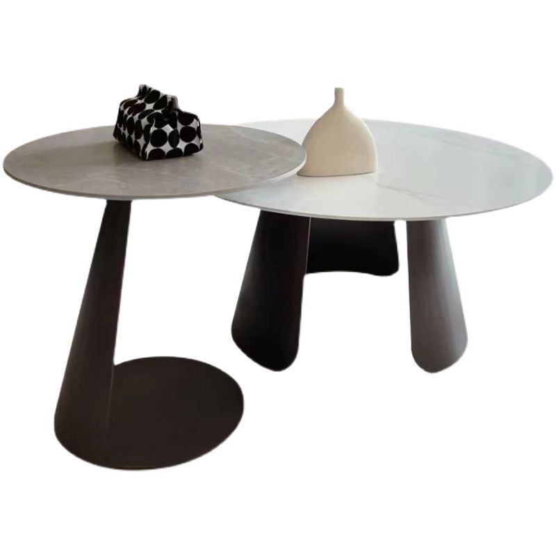 2-Piece Slate Round Coffee Table Set Modern White Simple Cocktail Table Clearhalo 'Coffee & Accent Tables' 'Coffee Tables' 'coffee_tables' 'furn' 'furn_coffee_tables' 'Furniture' 'Living Room Furniture' 1200x1200_94682317-4018-4f01-9680-28907471c546