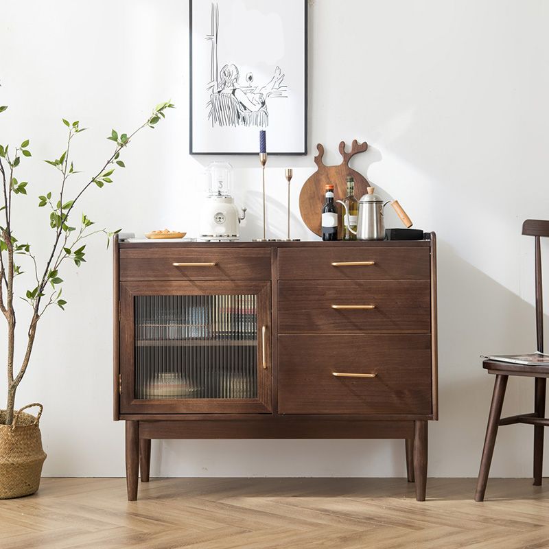 Modern Pine Solid Wood Sideboard 4-drawer Antique Finish Dining Server with Glass Door Clearhalo 'buffet_sideboard' 'Buffets & Sideboards' 'furn' 'furn_buffet_sideboard' 'Furniture' 'Kitchen & Dining Furniture' 1200x1200_946a3289-d43f-43c7-aac9-b97ab6e18f51