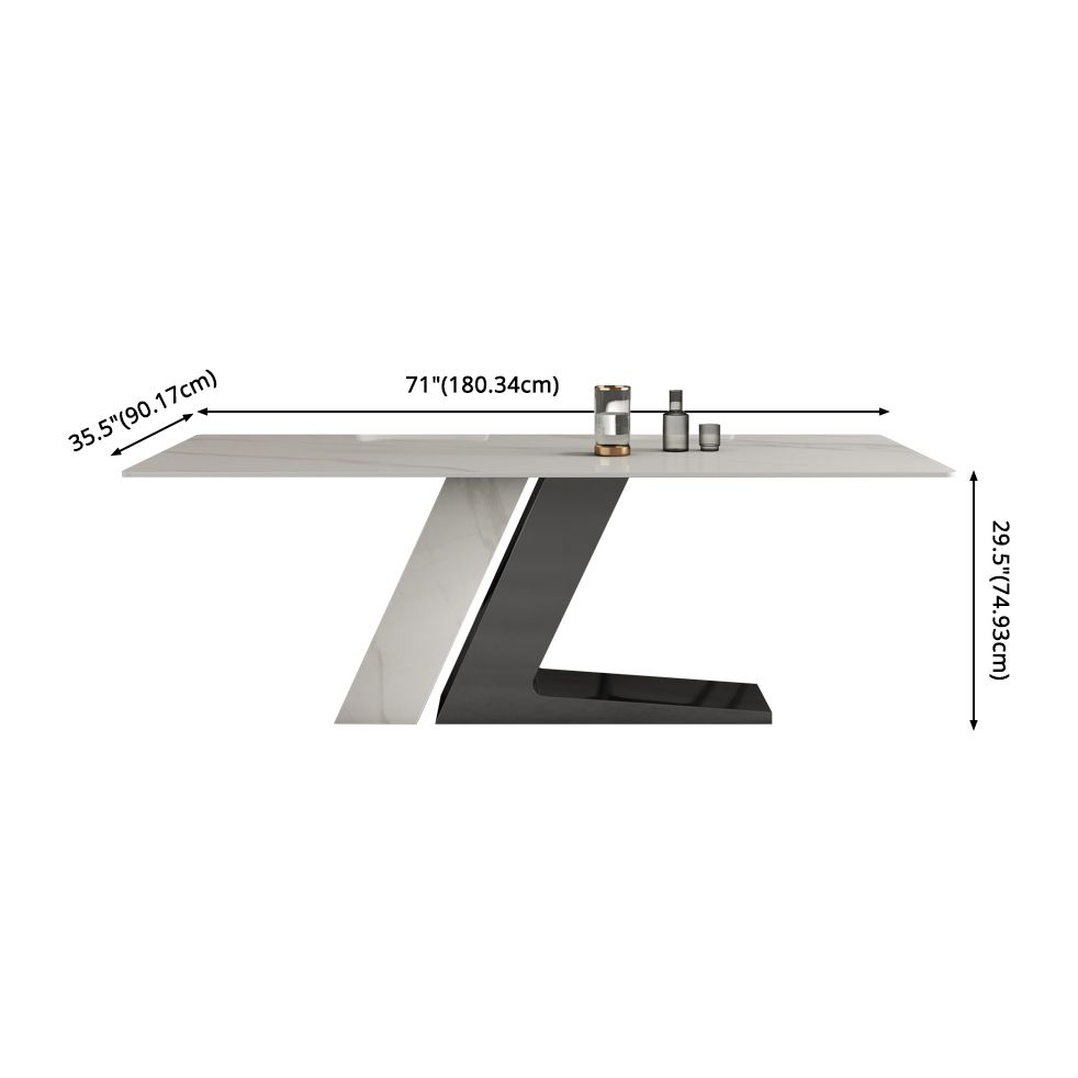Modern Style Sintered Stone Dining Set with White Rectangle Shape Table and Double Pedestal Base Clearhalo 'Dining Room Sets' 'Dining Tables & Seating' 'dining_room_set' 'furn' 'furn_dining_room_set' 'Furniture' 'furniture_dining_room_set' 'Kitchen & Dining Furniture' 'kitchen&dining_furn' 'kitchen' 1200x1200_946a43af-d6d1-4ac2-8b80-acf294dd10ff