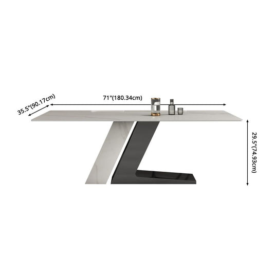 Modern Style Sintered Stone Dining Set with White Rectangle Shape Table and Double Pedestal Base Clearhalo 'Dining Room Sets' 'Dining Tables & Seating' 'dining_room_set' 'furn' 'furn_dining_room_set' 'Furniture' 'furniture_dining_room_set' 'Kitchen & Dining Furniture' 'kitchen&dining_furn' 'kitchen' 1200x1200_946a43af-d6d1-4ac2-8b80-acf294dd10ff