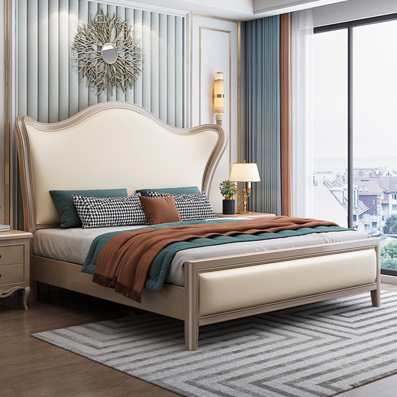 84,65 inch breed Victoriaans wingback bed rubberwood bed met gestoffeerd hoofdeinde