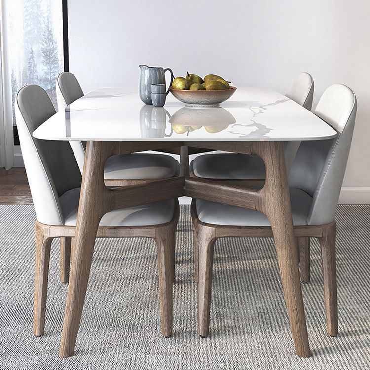 Modern Dining Table Set Sintered Stone Dining Table Rectangular Dining Table with Solid Wood Base Clearhalo 'Dining Room Sets' 'Dining Tables & Seating' 'dining_room_set' 'furn' 'furn_dining_room_set' 'Furniture' 'furniture_dining_room_set' 'Kitchen & Dining Furniture' 'kitchen&dining_furn' 'kitchen' 1200x1200_946cc83c-dcfd-437a-8ed9-5bd2fc977561