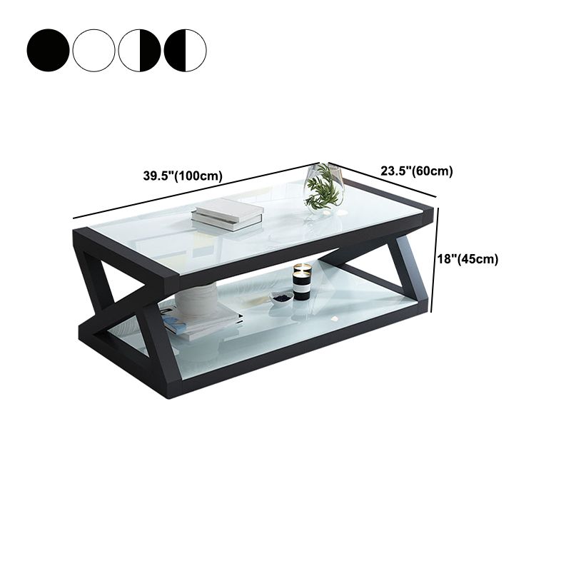 17.7" Tall Modern Trestle Base Glass Rectangular Coffee Table with Shelf Clearhalo 'Coffee & Accent Tables' 'Coffee Tables' 'coffee_tables' 'Furniture' 'furniture_coffee_tables' 'Living Room Furniture' 1200x1200_946ed667-5014-467c-92e8-ac051ae1c85c
