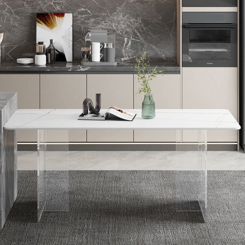 Tavolo da pranzo moderno medievale in pietra Tavolo con base in acrilico per sala da pranzo