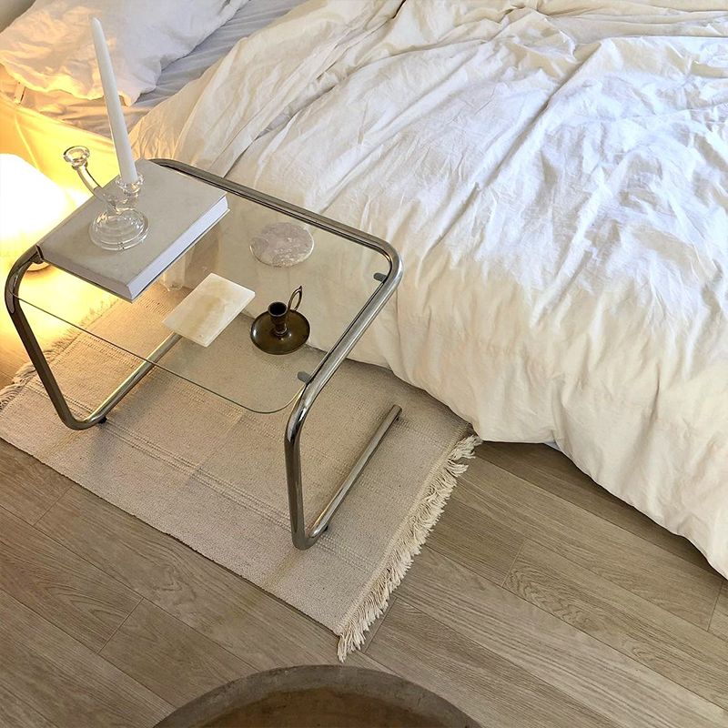 Contemporary Sled Glass Metal Side Table Rectangular Bedside End Table Clearhalo 'Coffee & Accent Tables' 'End & Side Tables' 'end_side_tables' 'furn' 'furn_end_side_tables' 'Furniture' 'Living Room Furniture' 1200x1200_947120f4-ac65-45e3-826c-7778bd05bff0