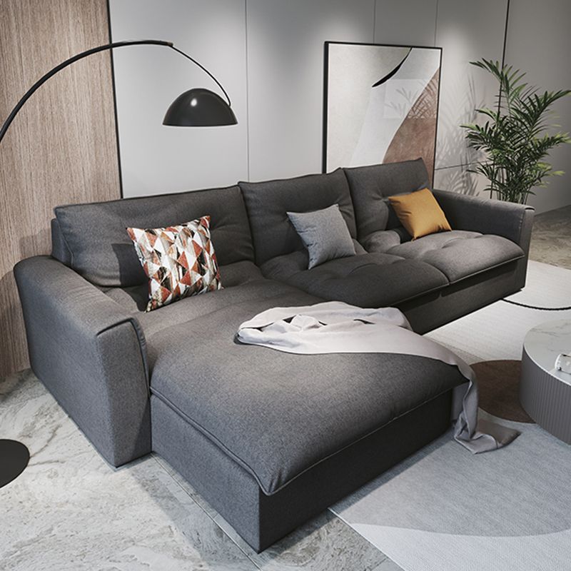 Modern Square Arm Sectional Gray Linen Sofa and Chaise for Apartment Clearhalo 'furn' 'furn_sectionals' 'Furniture' 'furniture_sectionals' 'kitchen' 'kitchen_sectionals' 'Living Room Furniture' 'Sectionals' 1200x1200_947231c7-e6db-4501-8b0c-0c5de8c7dbaf