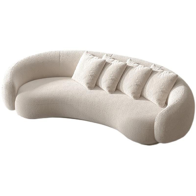 Sofá de brazo inclinado contemporáneo 25.6 "H Sofá de lana trasera curva en cremosa