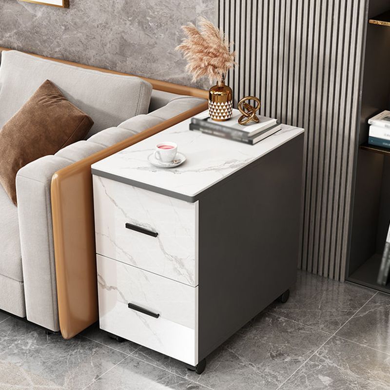 Contemporary 1-Door 2-Drawer Side Table with Casters - 24.4" H Clearhalo 'Coffee & Accent Tables' 'End & Side Tables' 'end_side_tables' 'furn' 'furn_end_side_tables' 'Furniture' 'Living Room Furniture' 1200x1200_947742b5-c529-4580-9673-6704ba0dfa3c