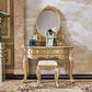 4 Drawers White/Blak/ /Golden MakeupTable Stool Set, 18.89" W x 63.77" H Clearhalo 'Bedroom Furniture' 'furn' 'furn_makeup_vanities' 'Furniture' 'Makeup Vanities' 'makeup_vanities' 1200x1200_947778ed-0aea-4611-ae4f-44cbb1c633ce