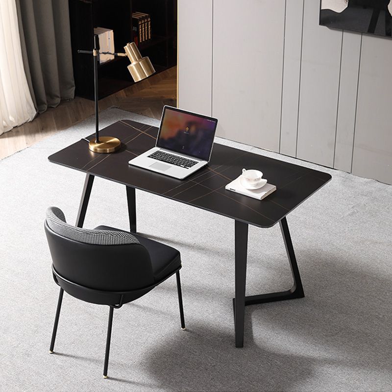 Black Rectangular Office Desk with Black Metal Base Modern Desk Clearhalo 'furn' 'furn_office_desk' 'Furniture' 'Office Desks' 'Office Furniture' 'office_desk' 1200x1200_94798023-7044-43eb-a479-0f5a144c2c62