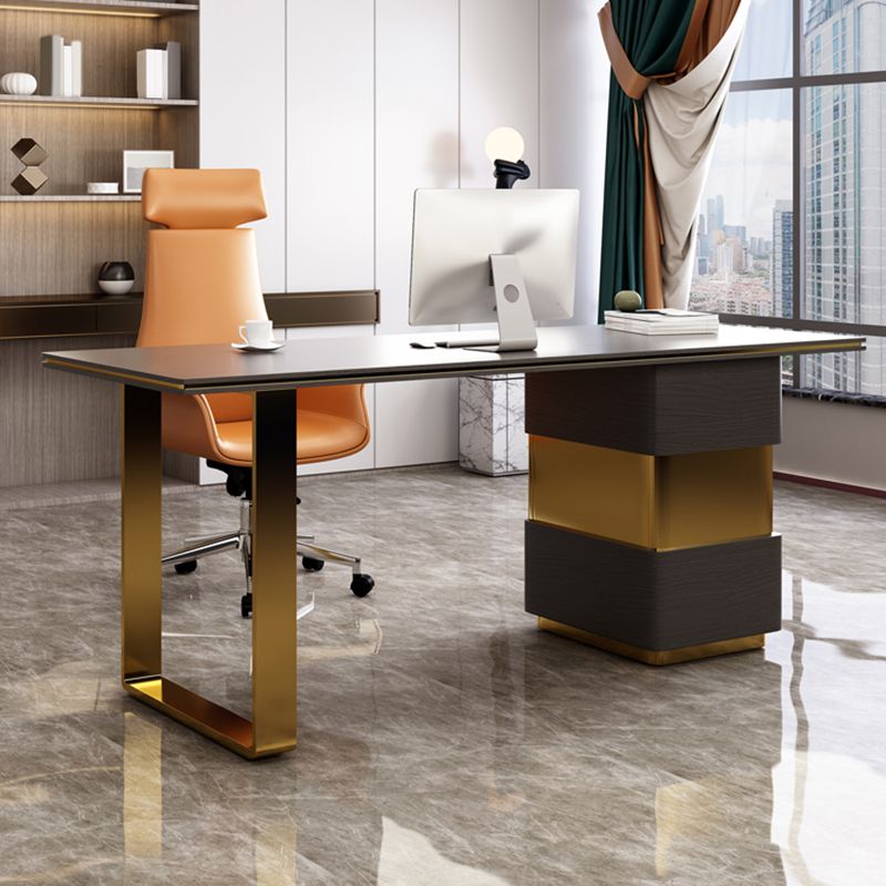 Rectangular with Drawers Office Desk Pedestal Artificial Wood Writing Desk Glam Clearhalo 'furn' 'furn_office_desk' 'Furniture' 'Office Desks' 'Office Furniture' 'office_desk' 1200x1200_94798f6d-624d-4311-bfab-dfae66797631