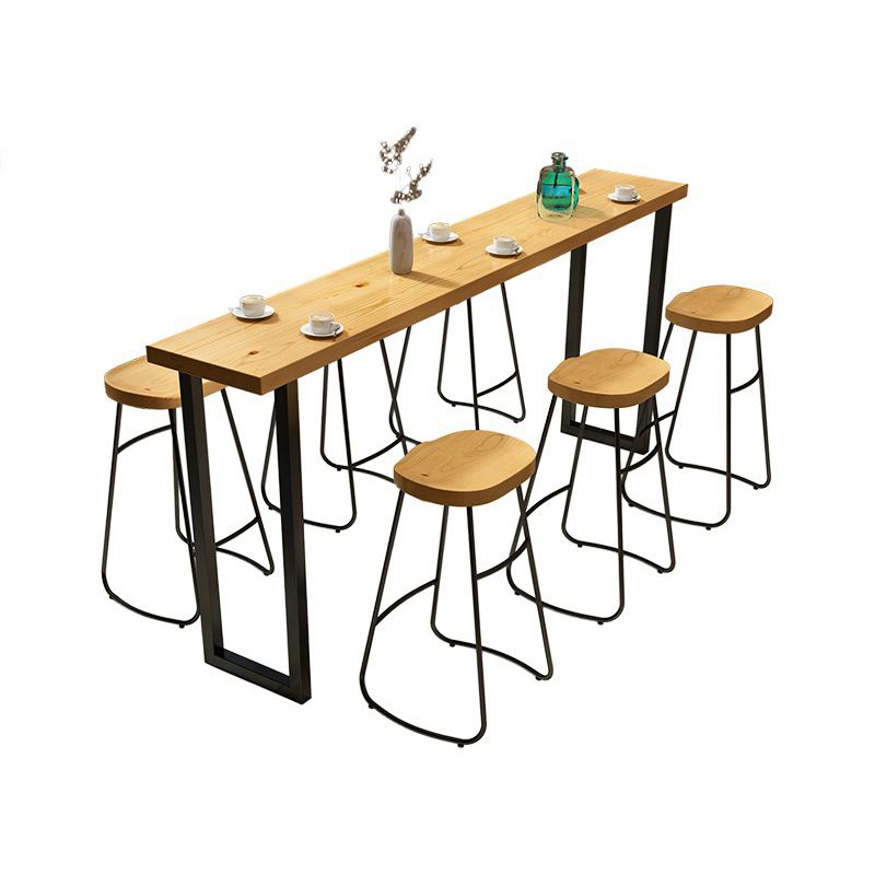 Solid Wood Bar Stool and Table Set 1/4/7 Pcs Black Iron Base Bar Table and Stools Clearhalo 'Bar Furniture' 'furn' 'furn_home_bar_bar_sets' 'Furniture' 'Home Bars & Bar Sets' 'home_bar_bar_sets' 'Kitchen & Dining Furniture' 1200x1200_947dccc2-3f28-4b86-b4ed-d94a364a6090