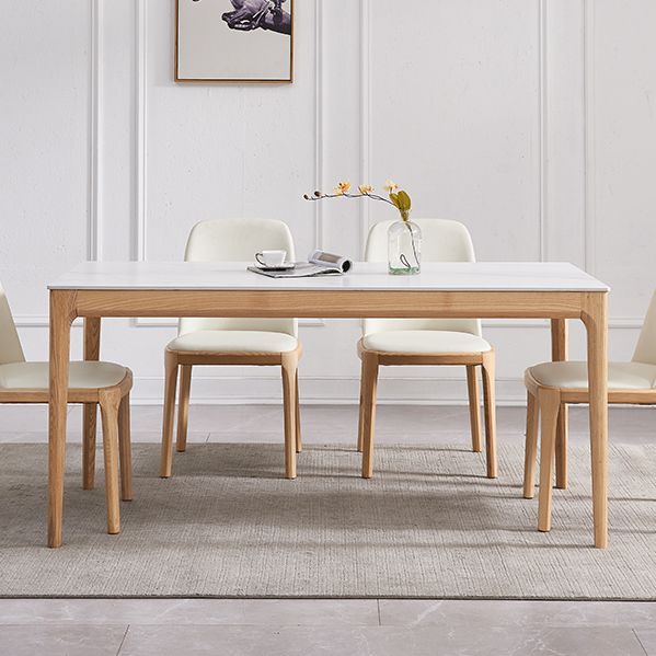 Mid-Century Modern Rectangle Table White Sintered Stone Table with 4 Ash Solid Wood Legs Clearhalo ' dining_table' 'Dining Tables & Seating' 'Dining Tables' 'furn' 'furn_dining_table' 'Furniture' 'furniture_dining_table' 'Kitchen & Dining Furniture' 'kitchen&dining_furn' 'kitchen' 'kitchen_dining_table' 1200x1200_947f3e9b-f746-4f90-90dd-6c4f53a029b2