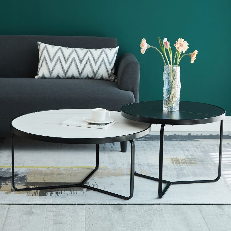 Modern Style Slate Top White/black Metal Craft Round Coffee Table Clearhalo 'Coffee & Accent Tables' 'Coffee Tables' 'coffee_tables' 'furn' 'furn_coffee_tables' 'Furniture' 'Living Room Furniture' 1200x1200_9480adac-8a45-4f0e-9fb6-532e4ebe22d7
