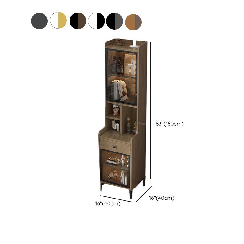 Glass Paned Modern Straight Legs Wood Accent Cabinet with Shelves