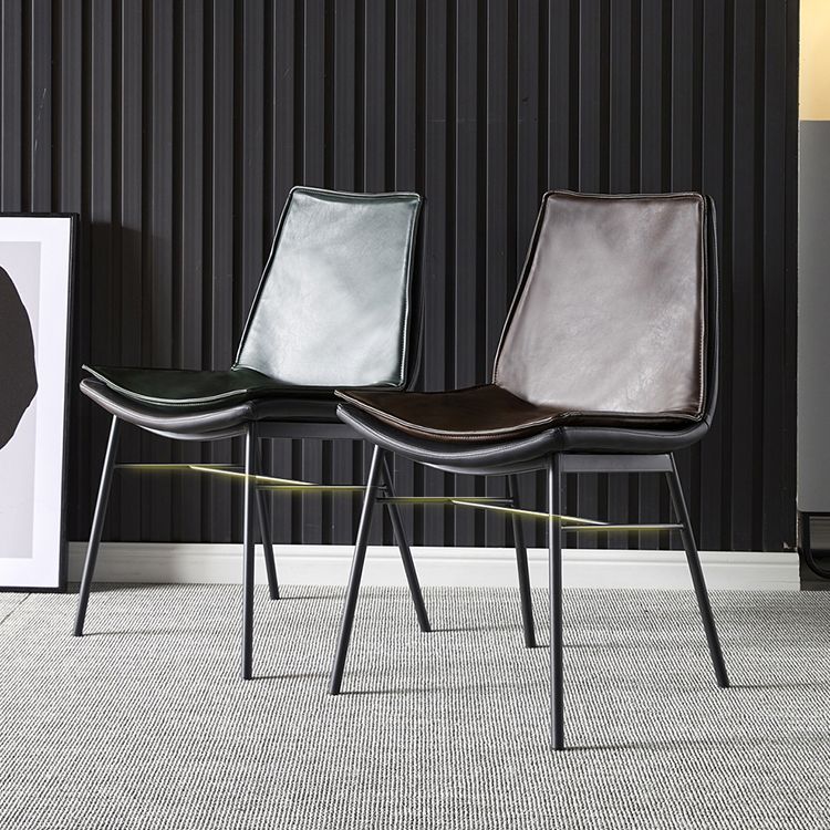 Industrial Style Leather Dining Chairs Solid Back Armless Side Chairs (Set of 2) Clearhalo ' kitchen&dining_furn' 'Dining Chairs' 'Dining Tables & Seating' 'dining_chair' 'furn' 'furn_dining_chair' 'Furniture' 'furniture_dining_chair' 'Kitchen & Dining Furniture' 'kitchen' 1200x1200_9483f1dc-e767-496e-8862-82ac0fd45115