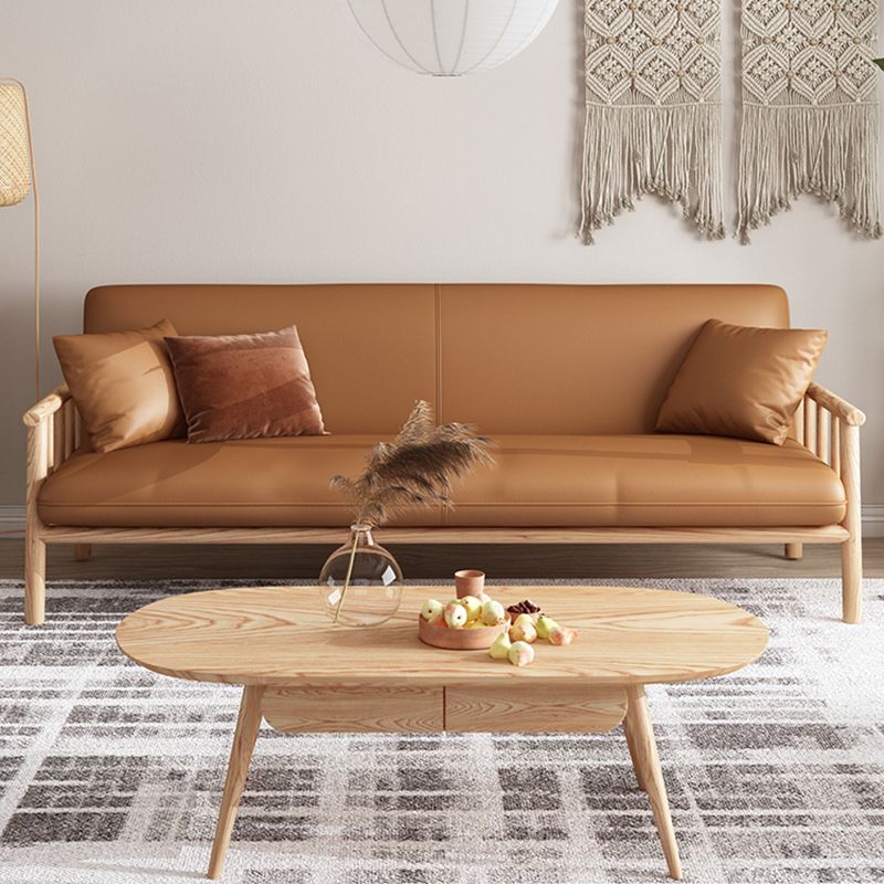 Stationary Leather Living Room Sofa Tuxedo Arm Settee in White/Brown Clearhalo 'furn' 'furn_sofas' 'Furniture' 'furniture_sofas' 'Living Room Furniture' 'Sofa' 'sofas' 1200x1200_9485c419-9619-4d07-a07d-71b59dc1e172