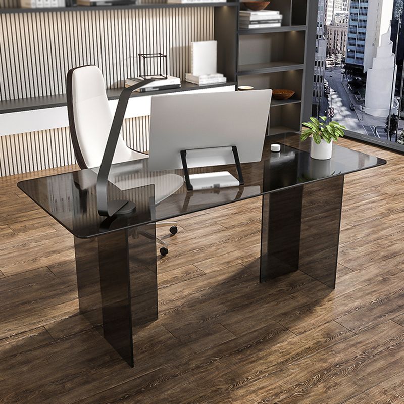 Acrylic Contemporary Rectangular Dining Table Clear Glass Table with Double Pedestal Base Clearhalo ' dining_table' 'Dining Tables & Seating' 'Dining Tables' 'furn' 'furn_dining_table' 'Furniture' 'furniture_dining_table' 'Kitchen & Dining Furniture' 'kitchen&dining_furn' 'kitchen' 'kitchen_dining_table' 1200x1200_9486f402-9c25-4bbf-b6a4-a95a2e28752c