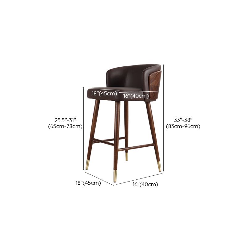 Scandinavian Solid Wood Bar Stool Backrest Counter Stool in Brown
