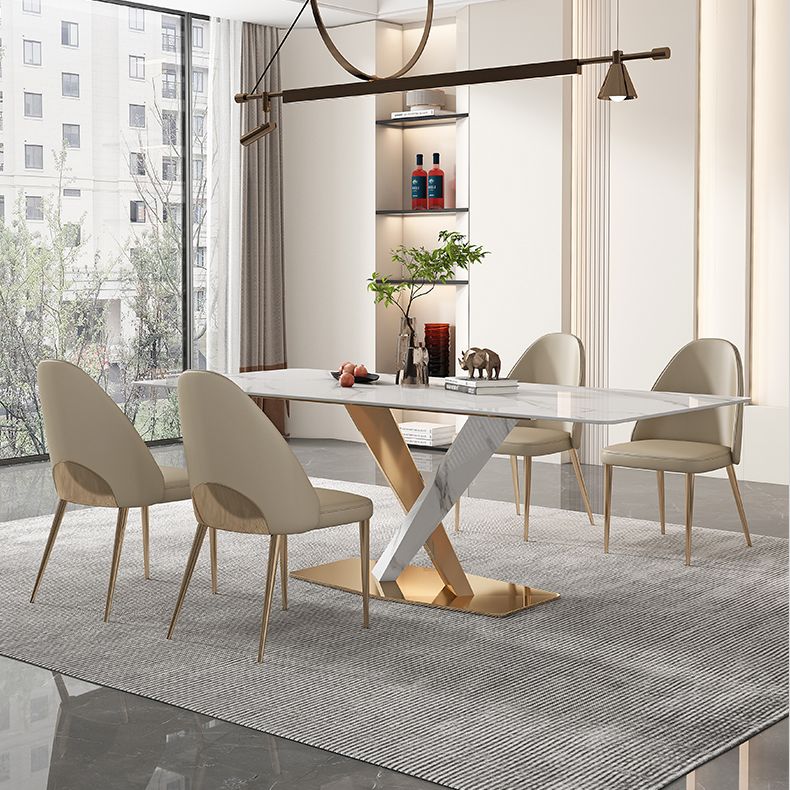 Glam White Sintered Stone Dining Table Rectangle Shape Standard Dining Table for Kitchen Clearhalo ' dining_table' 'Dining Tables & Seating' 'Dining Tables' 'furn' 'furn_dining_table' 'Furniture' 'furniture_dining_table' 'Kitchen & Dining Furniture' 'kitchen&dining_furn' 'kitchen' 'kitchen_dining_table' 1200x1200_9487c239-39b4-4e71-8ffd-2b9843d28eff