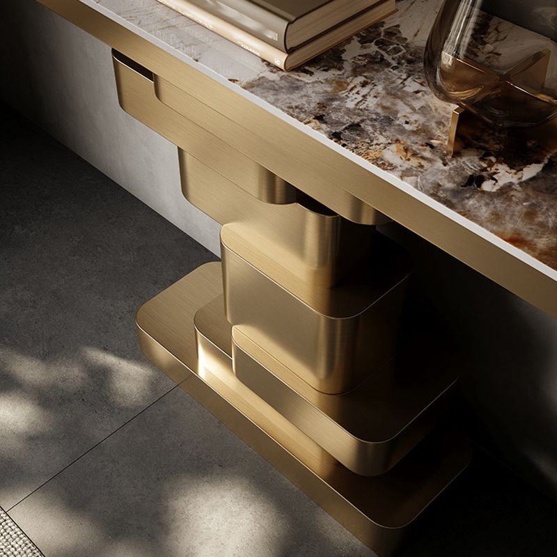 Tavolo console contemporanea a forma di rettangolo tavolo di divano in pietra in ottone/oro/nero
