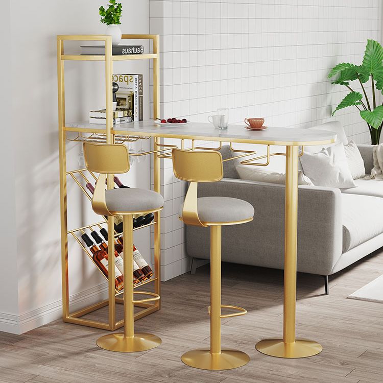 Glam Gold Iron Bar Table Faux Marble White Top 41.3"H Bistro Table with Wine Rack Clearhalo 'Bar Furniture' 'Bar Tables' 'bar_tables' 'furn' 'furn_bar_tables' 'Furniture' 'furniture_bar_tables' 'Kitchen & Dining Furniture' 1200x1200_948cd139-86f1-4e33-8a52-0caf1701817b