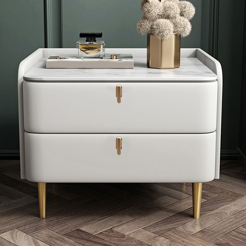 Massivholz Rahmen zwei Schubladen Ledergrau/Khaki/Beige/Blau Gold Tischbein Nachttisch