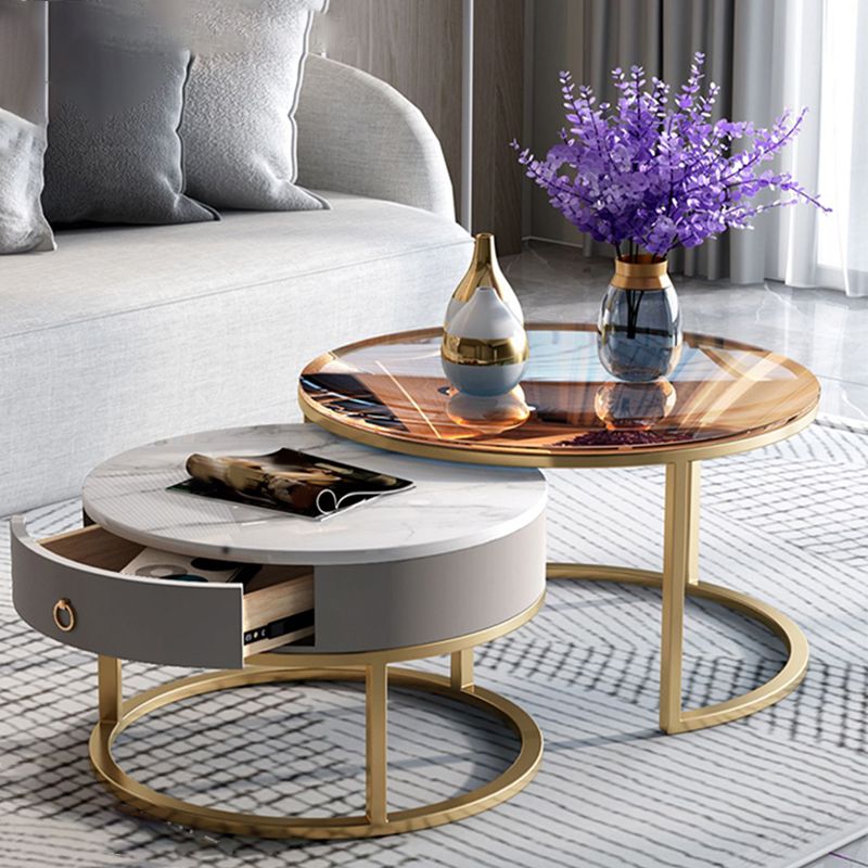 No Distressing Round Coffee Table Frame Nesting Coffee Table Set with Drawer Clearhalo 'Coffee & Accent Tables' 'Coffee Tables' 'coffee_tables' 'furn' 'furn_coffee_tables' 'Furniture' 'Living Room Furniture' 1200x1200_948fa689-e26d-4e3a-a02c-34dbecd2b1bb