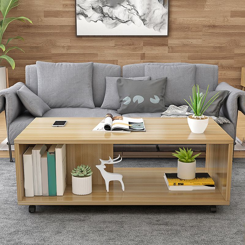 Rectangular 1 - Shelf Coffee Table with Casters Contemporary 15" H 1 Single Cocktail Table Clearhalo 'Coffee & Accent Tables' 'Coffee Tables' 'coffee_tables' 'furn' 'furn_coffee_tables' 'Furniture' 'Living Room Furniture' 1200x1200_9490b9ca-bcfa-4fe6-bad5-aa950361fd0a