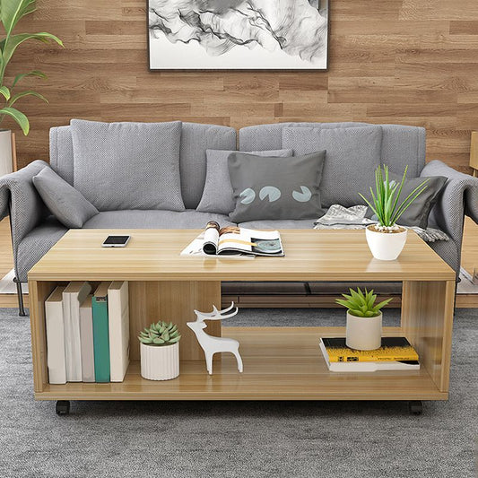 Rectangular 1 - Shelf Coffee Table with Casters Contemporary 15" H 1 Single Cocktail Table