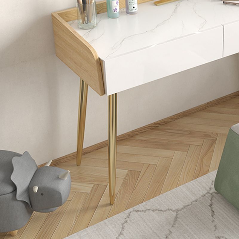 Glam 2-drawer Slate Top Dressing Table 32.67" H Vanity Stool in White Clearhalo 'Bedroom Furniture' 'furn' 'furn_makeup_vanities' 'Furniture' 'Makeup Vanities' 'makeup_vanities' 1200x1200_94914e9c-39db-4209-9066-28588c78826f