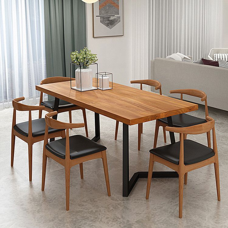 Ensemble de dinette rectangulaire en bois massif, ensemble de table à manger industrielle 1/2/5/7 pièces en naturel