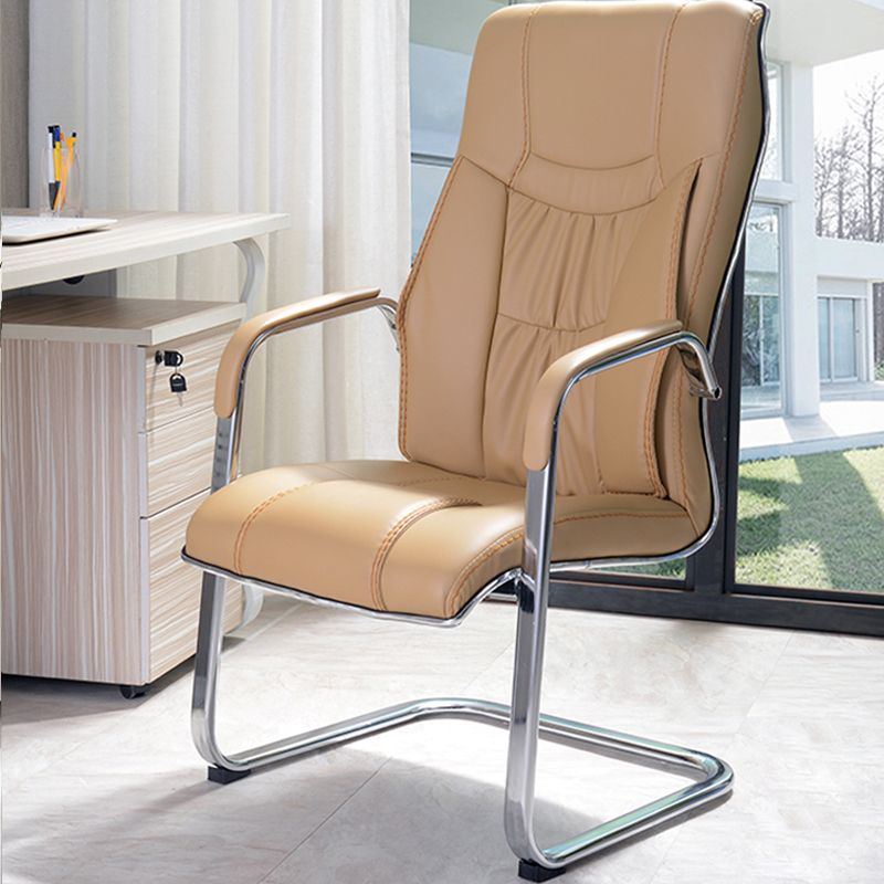 Modern style Task Chair Faux Leather No Wheels Office Chair with Fixed Arms Clearhalo 'furn' 'furn_office_chair' 'Furniture' 'Office Chairs' 'Office Furniture' 'office_chair' 1200x1200_9493ce70-8004-4dd5-9cff-65af4b80dc78