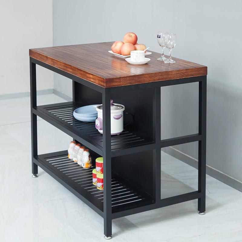 Industrial Stationary Kitchen Island table Metal Rectangular Kitchen Island Cart Clearhalo 'furn' 'furn_kitchen_islands_carts' 'Furniture' 'Kitchen & Dining Furniture' 'Kitchen Islands & Carts' 'kitchen_islands_carts' 1200x1200_9495f36d-e934-4cbe-a5e3-539712182307