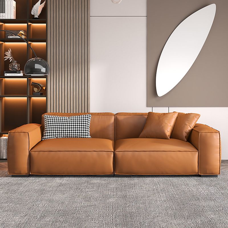 Contemporary Genuine Leather Settee Square Arm Loveseat in Green/Beige/Brown/Gray Clearhalo 'furn' 'furn_sofas' 'Furniture' 'furniture_sofas' 'Living Room Furniture' 'Sofa' 'sofas' 1200x1200_9498e124-5bbe-4f60-9b95-71fc3d46c4b3