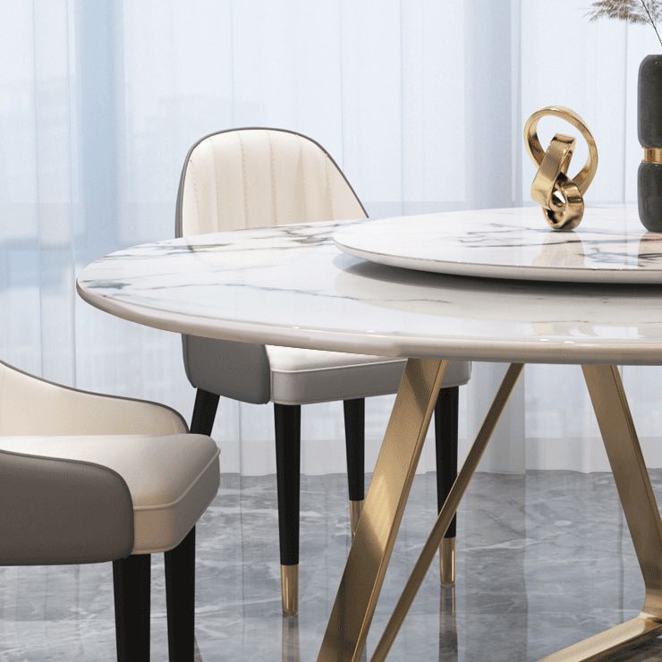 Glam Sintered Stone Top Standard Dining Table Round Shape Dining Table for Kitchen Clearhalo ' dining_table' 'Dining Tables & Seating' 'Dining Tables' 'furn' 'furn_dining_table' 'Furniture' 'furniture_dining_table' 'Kitchen & Dining Furniture' 'kitchen&dining_furn' 'kitchen' 'kitchen_dining_table' 1200x1200_9499288d-19b8-4e10-9edc-5e645d0795c4
