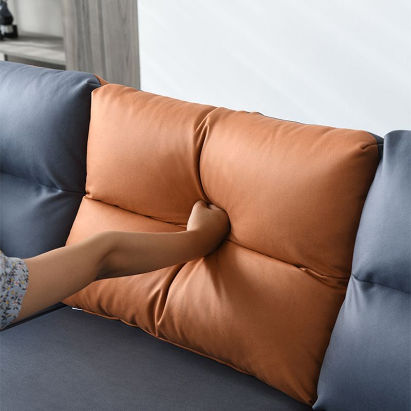 Faux Leather Sectional with 4 Pillows Back and Storage Arms for Living Room