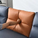 Faux Leather Sectional with 4 Pillows Back and Storage Arms for Living Room