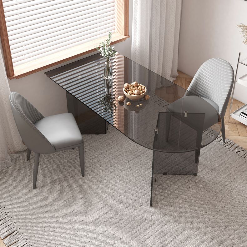 Tempered Glass Dining Table Double Pedestal Base Free Form Table for Home Clearhalo ' dining_table' 'Dining Tables & Seating' 'Dining Tables' 'furn' 'furn_dining_table' 'Furniture' 'furniture_dining_table' 'Kitchen & Dining Furniture' 'kitchen&dining_furn' 'kitchen' 'kitchen_dining_table' 1200x1200_949b2959-0355-461a-8ffd-996f8d473354