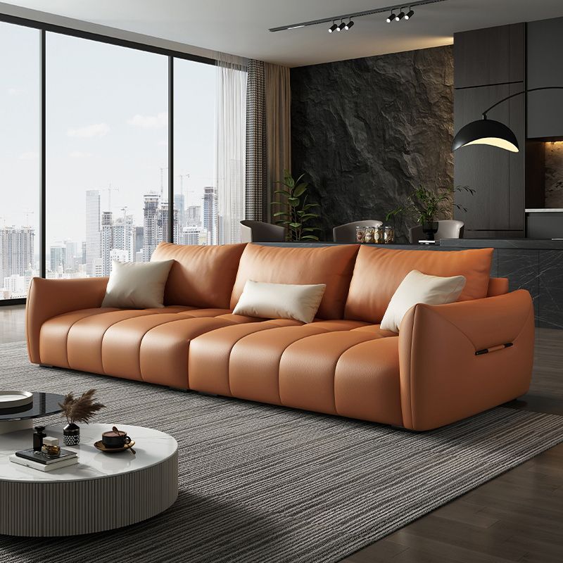 Contemporary Solid Color Pillow Back Square Arm Sofa For Living Room