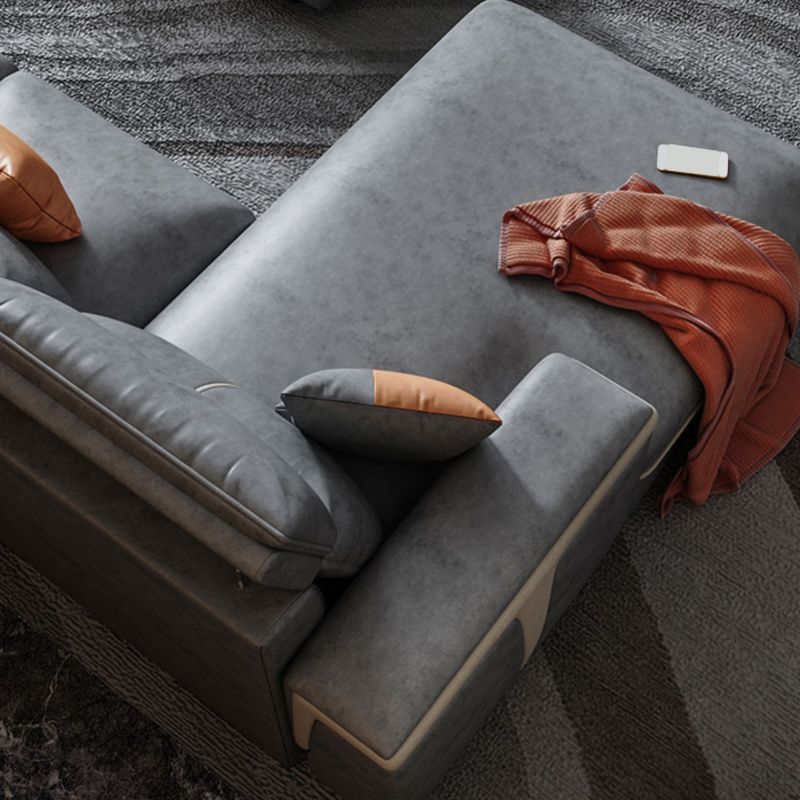 Dark Gray Faux Leather Sectional Sofa Stain-Resistant Sofa for Living Room