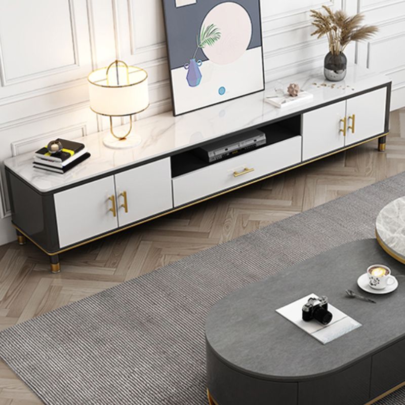 Stone Media Console Contemporary Open Storage TV Console with Doors Clearhalo 'furn' 'furn_tv_stands_entertainment_centers' 'Furniture' 'Living Room Furniture' 'TV Stands & Entertainment Centers' 'TV Stands & Media Storage Furniture' 'tv_stands_entertainment_centers' 1200x1200_94a2ad82-3933-42ad-86df-cf3cfb1de8d3