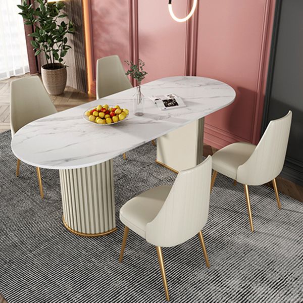 Glam Oval Shape White Dining Table Sintered Stone Standard Dining Table for Kitchen Clearhalo ' dining_table' 'Dining Tables & Seating' 'Dining Tables' 'furn' 'furn_dining_table' 'Furniture' 'furniture_dining_table' 'Kitchen & Dining Furniture' 'kitchen&dining_furn' 'kitchen' 'kitchen_dining_table' 1200x1200_94aa1ee3-b61f-4d6c-94a9-d5af06093d1f