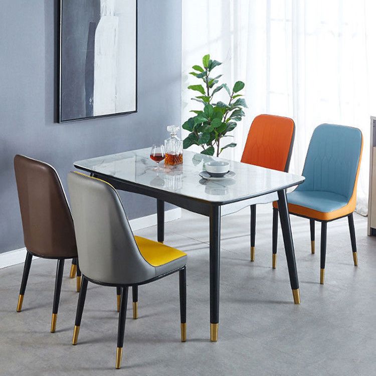 Glam Style Metal Dining Room Chairs Armless Parsons Leather Chair for Restaurant Clearhalo ' kitchen&dining_furn' 'Dining Chairs' 'Dining Tables & Seating' 'dining_chair' 'furn' 'furn_dining_chair' 'Furniture' 'furniture_dining_chair' 'Kitchen & Dining Furniture' 'kitchen' 1200x1200_94aac416-4013-4191-a99d-dbe88d4945fd