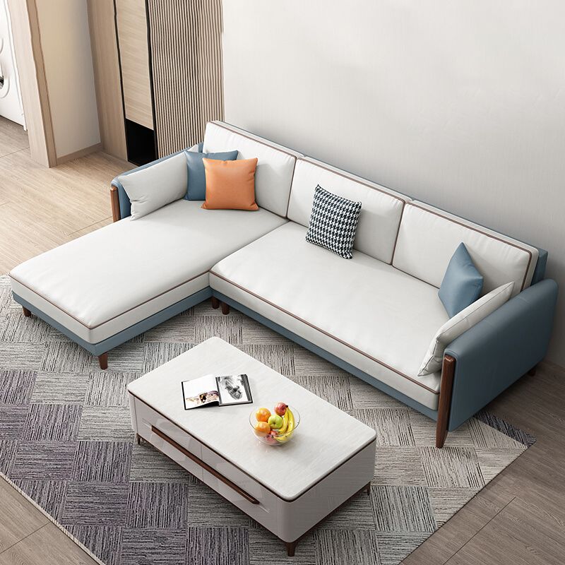 Moderno 35,43 "h di divano e chaise del braccio quadrato in leatine in finta fusione solida