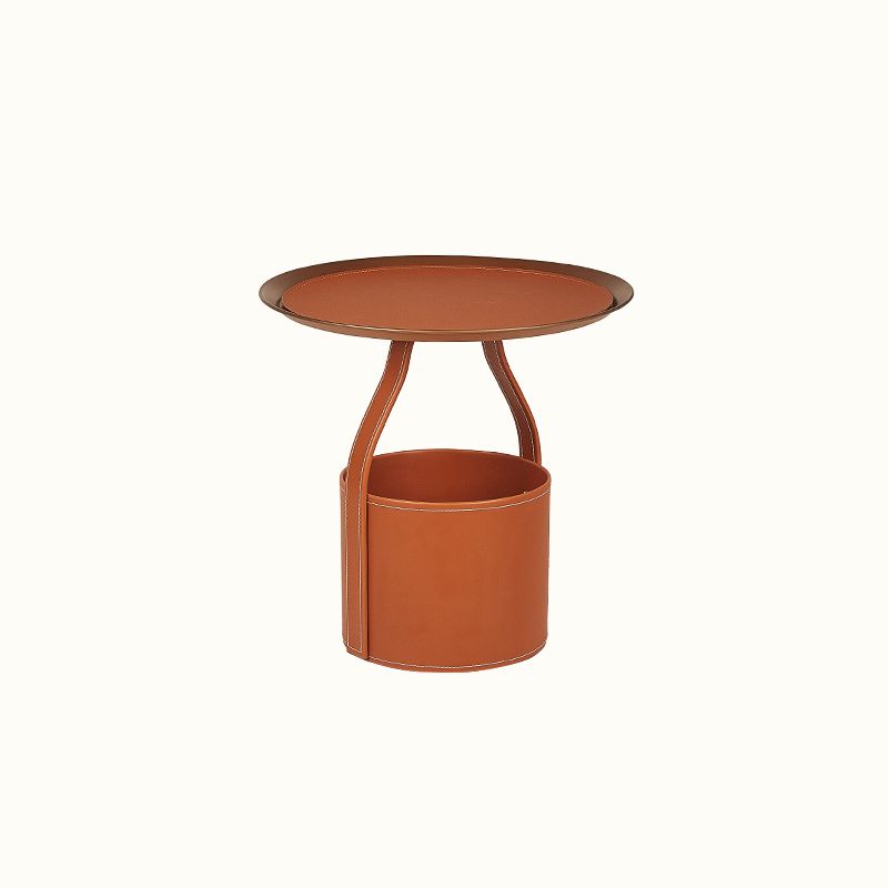 コンテンポラリーラウンドサイドエンドテーブルレザーペデスタルエンドテーブル