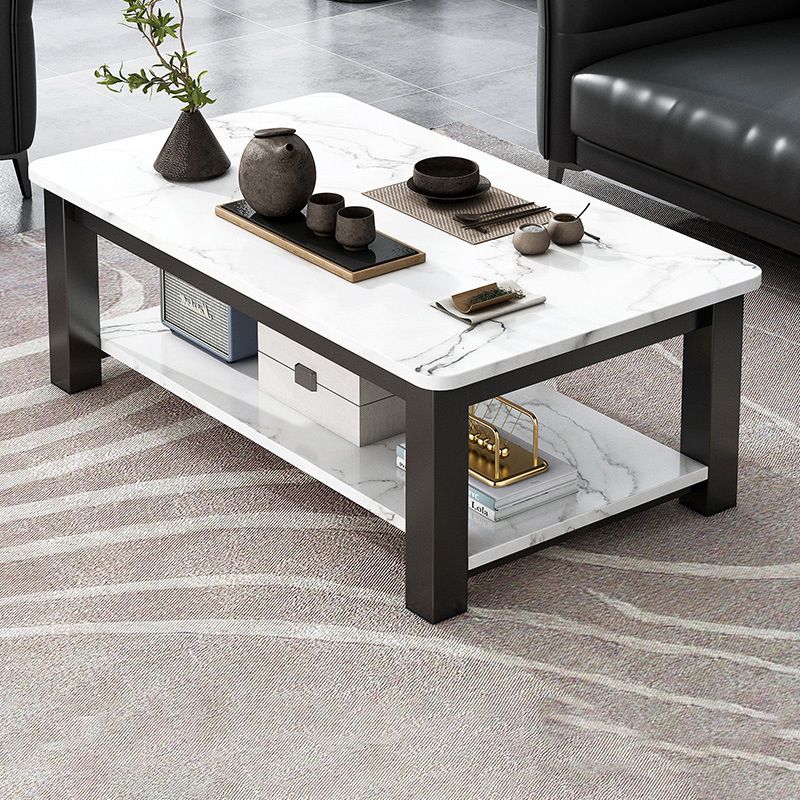 Rectangular Glass 4 Legs Coffee Cocktail Table with Storage Shelf Clearhalo 'Coffee & Accent Tables' 'Coffee Tables' 'coffee_tables' 'furn' 'furn_coffee_tables' 'Furniture' 'Living Room Furniture' 1200x1200_94ac712e-9d47-43bb-84ef-69c985b48d3a