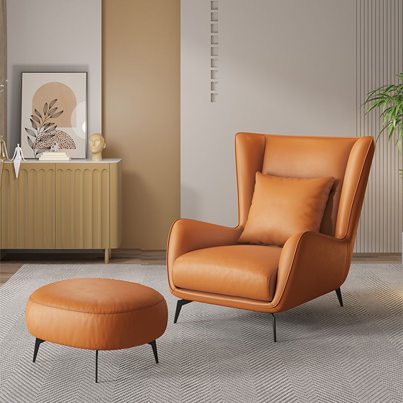 Mid-Century Modern Wingback Chair Orange Bonded Leather Wingback Chair Clearhalo 'Accent Chairs' 'accent_chairs' 'Chairs & Seating' 'furn' 'furn_accent_chairs' 'Furniture' 'Living Room Furniture' 1200x1200_94acb588-a179-4f26-9d3b-c3806e3d9817