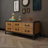 19.69 "H TV Stand Industrial Style Stipd Wood Brown TV Console con cassetti