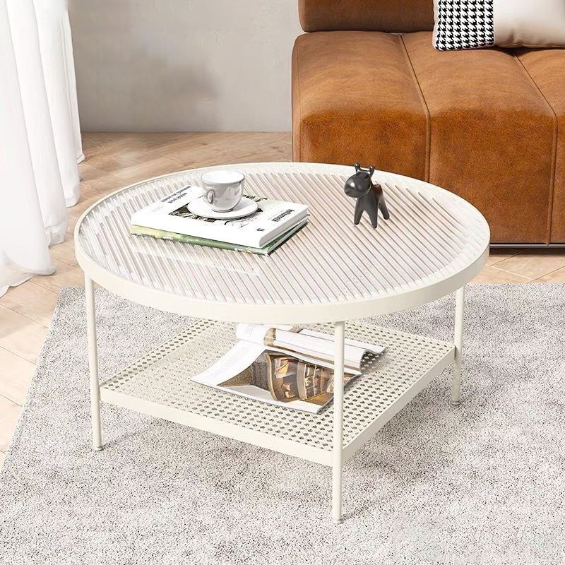 Salontafel met 4 poten, koffiecocktailtafel met glazen blad en plank